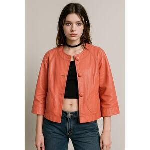 Spiegel Coral Soft Leather Jacket Women's Size 6 Vintage 90s Y2K Soft Grunge